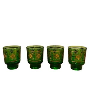 Vintage Mid Century Italian set of4 aperitif/shot glasses In emerald Green